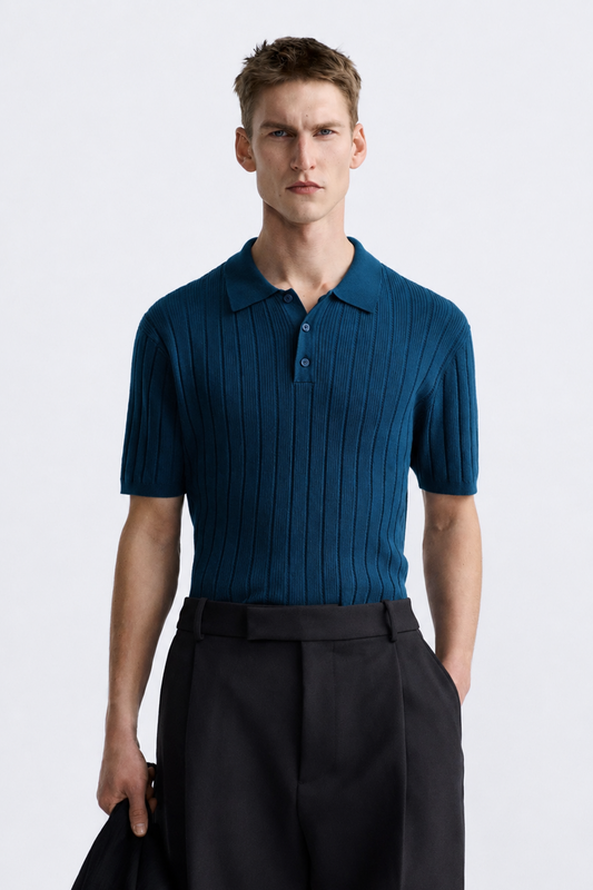 RIBBED KNIT POLO SHIRT