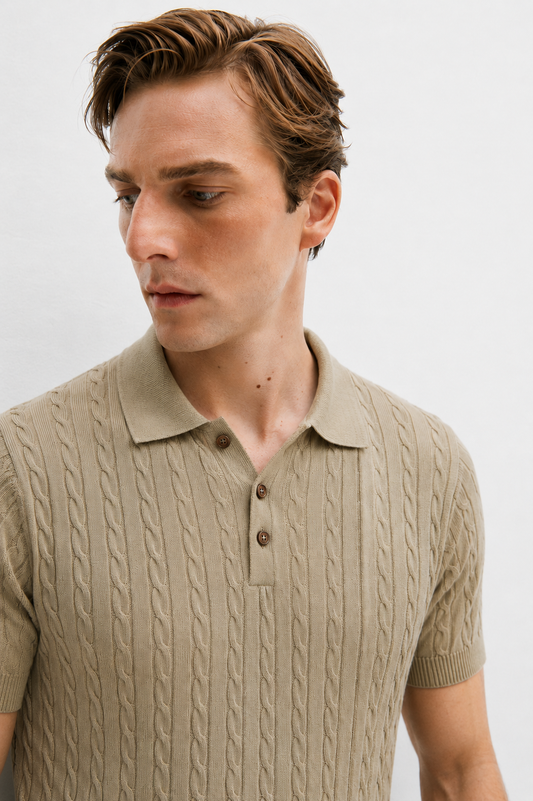 BEIGE KNIT POLO SHIRT