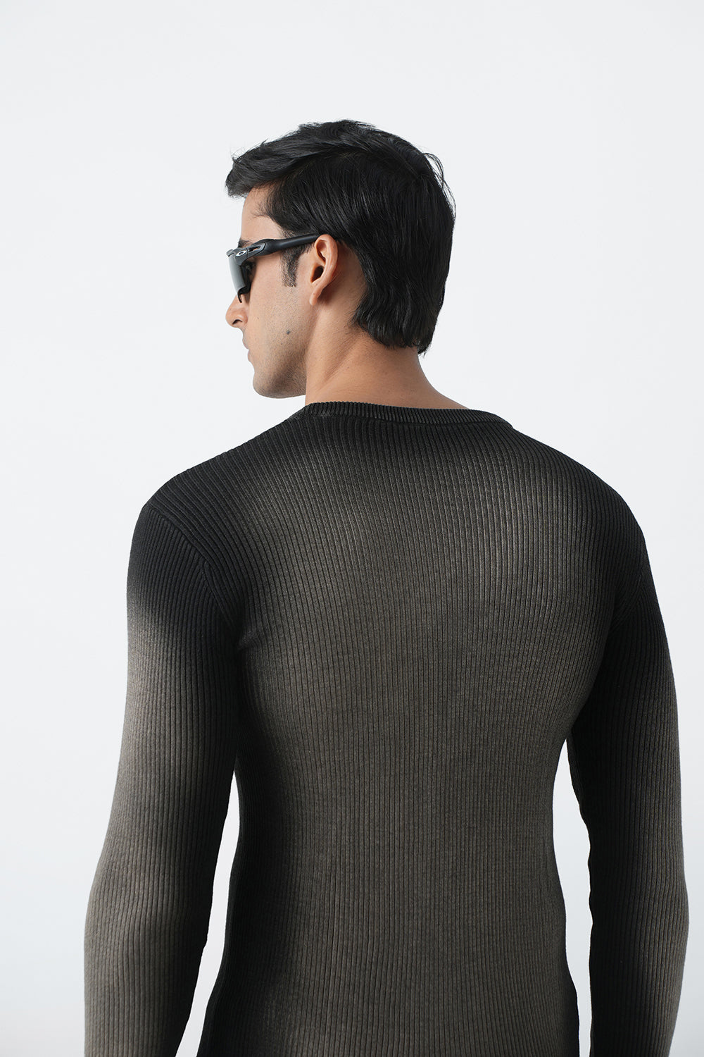 BROWN WASHED RIBBED SWEATSHIRT