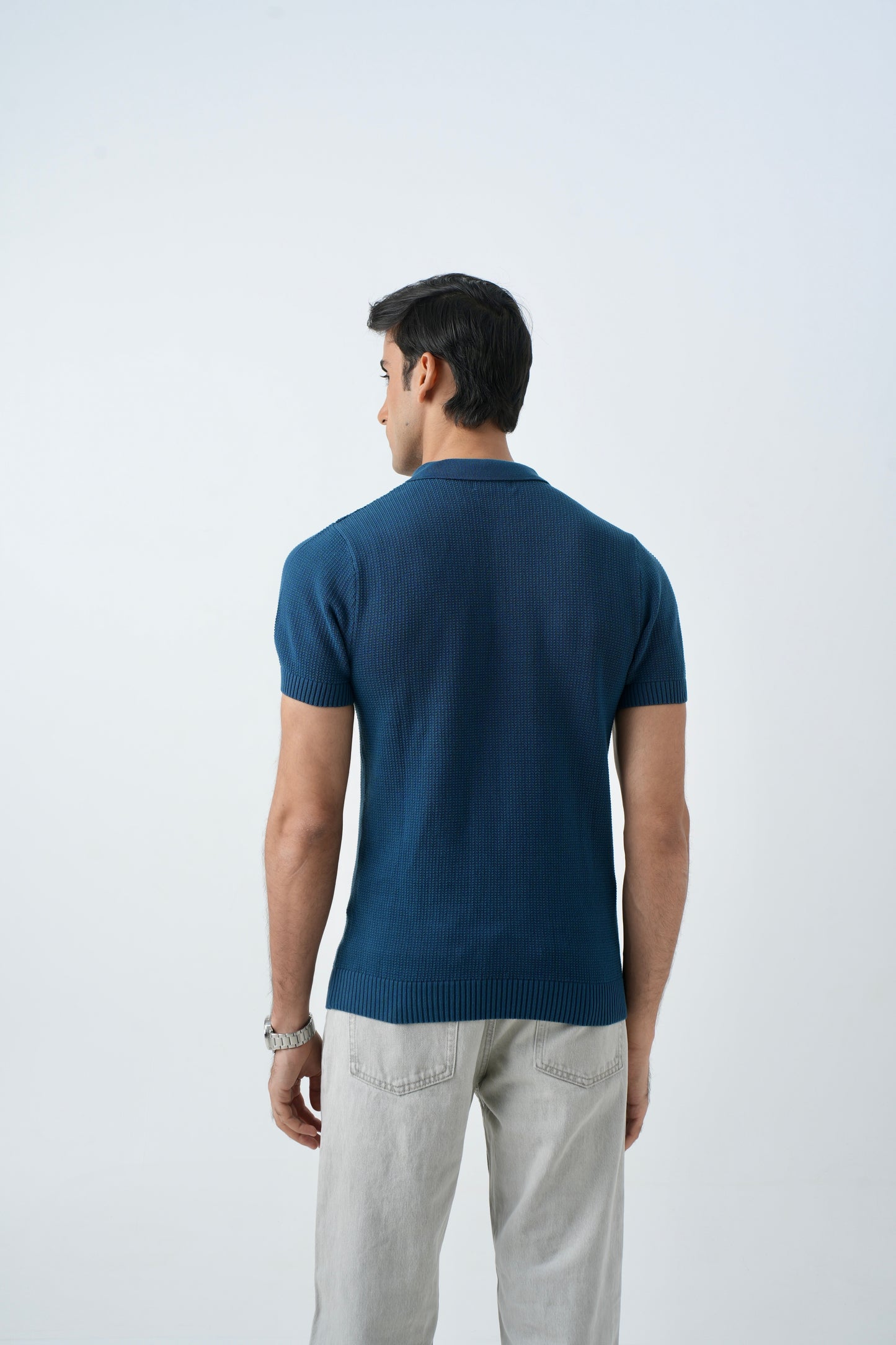 TEAL TEXTURED KNIT POLO SHIRT