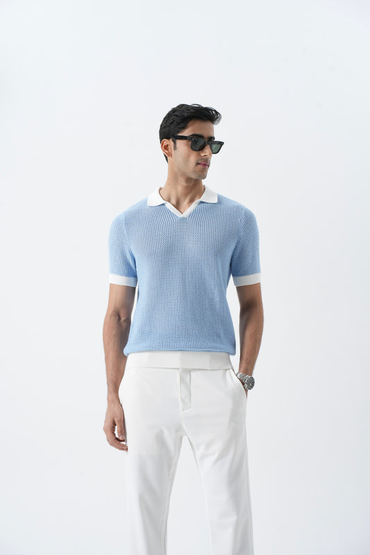 SEA BLUE POLO KNIT SHIRT