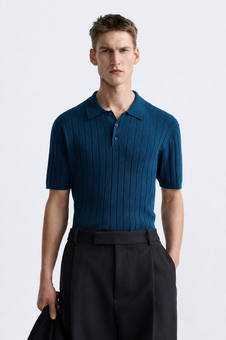 RIBBED KNIT POLO SHIRT