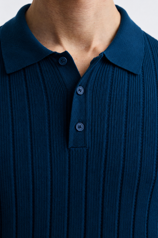 RIBBED KNIT POLO SHIRT