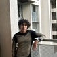 BROWN WASHED RIBBED SWEATSHIRT