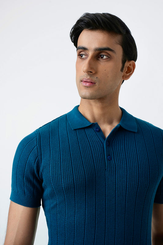 RIBBED KNIT POLO SHIRT