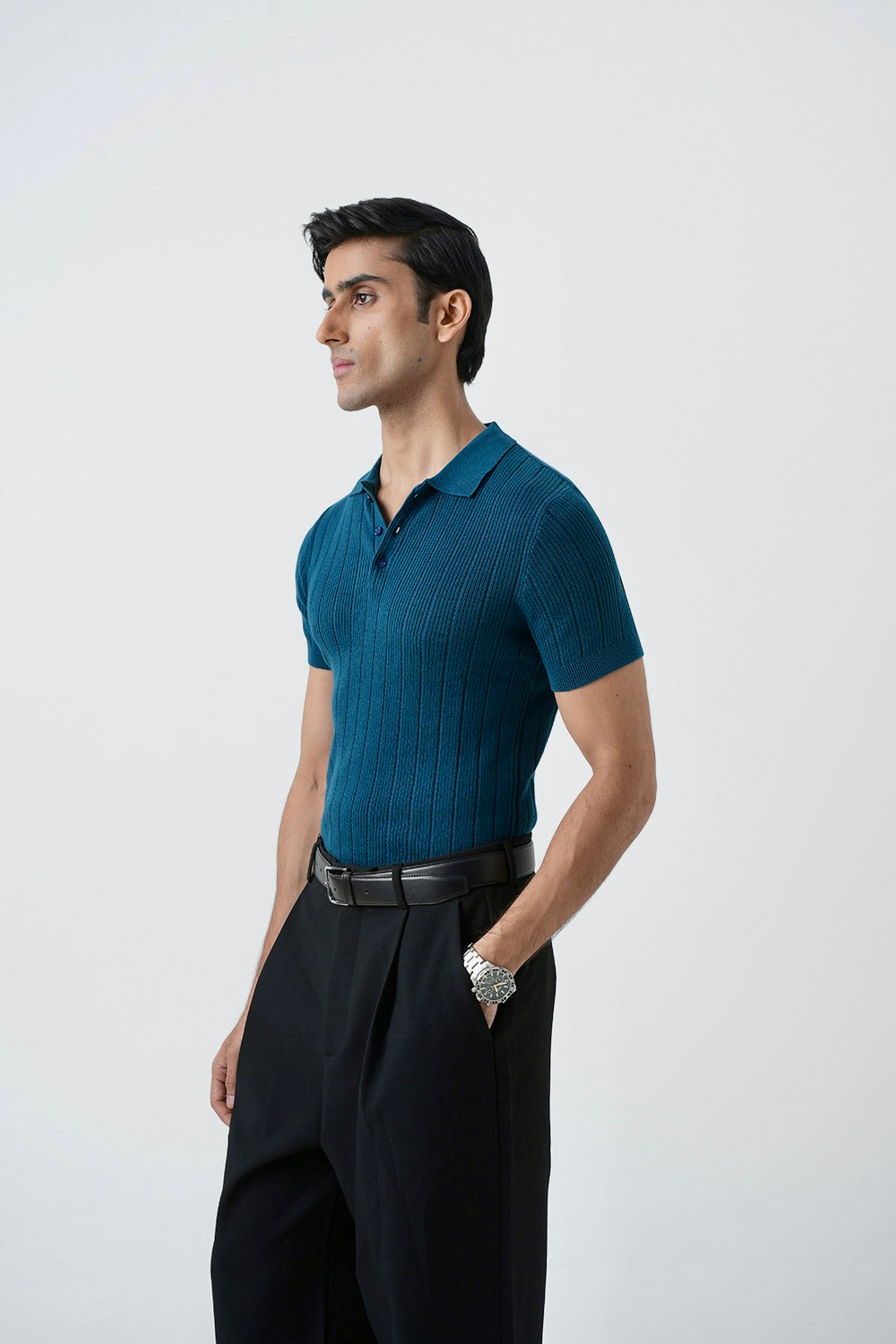 RIBBED KNIT POLO SHIRT
