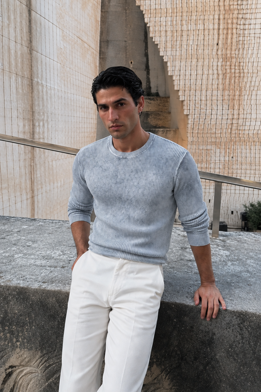 WHITE WASHED RIBBED SWEATSHIRT