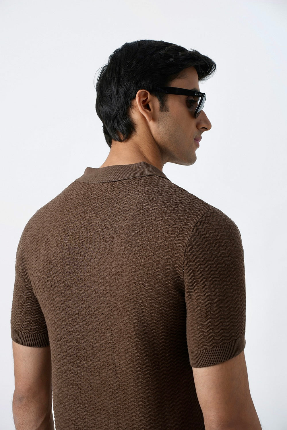 STONE BROWN KNIT POLO SHIRT