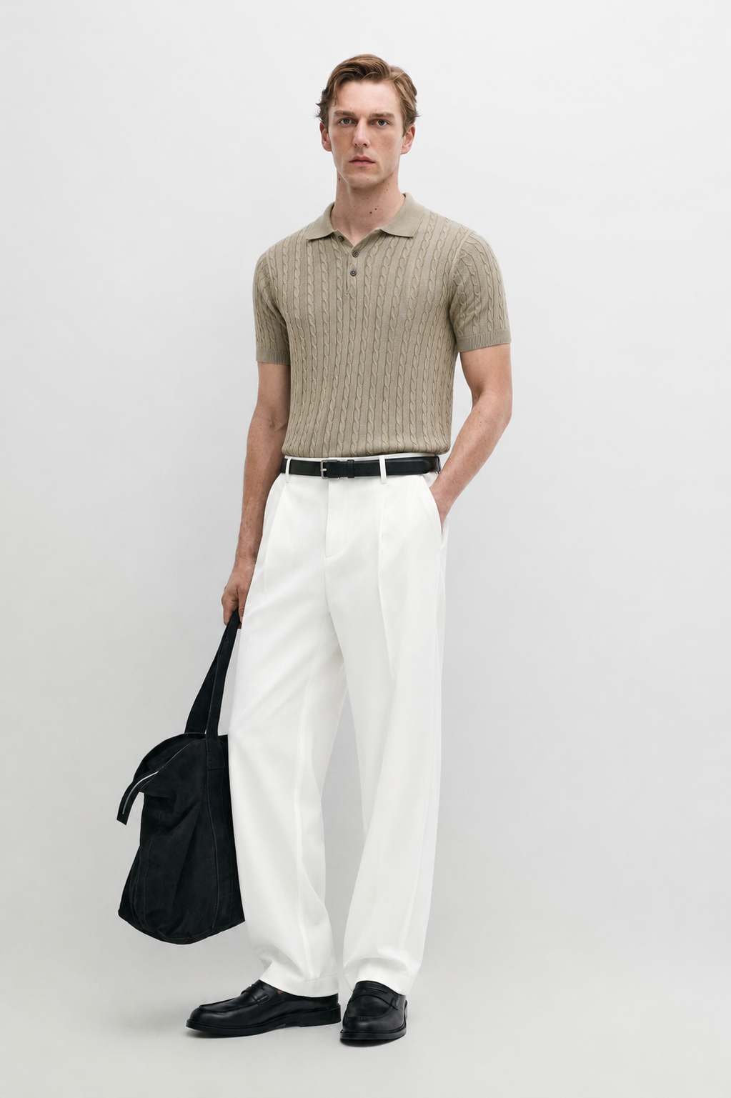 BEIGE KNIT POLO SHIRT