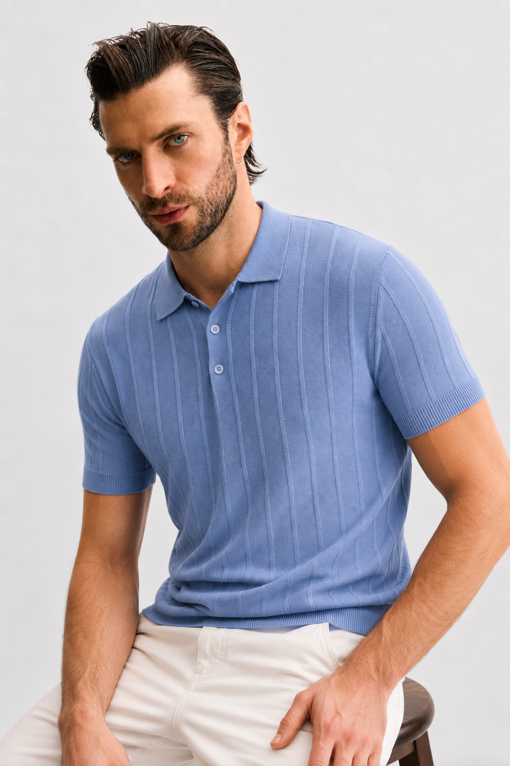 Powder Blue Polo Knit Shirt