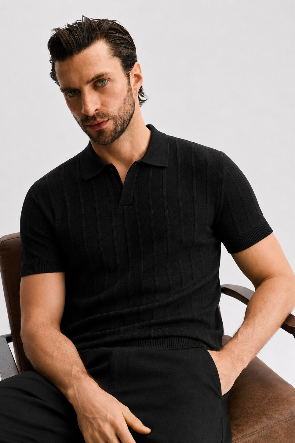 Jet Black Polo Knit Shirt