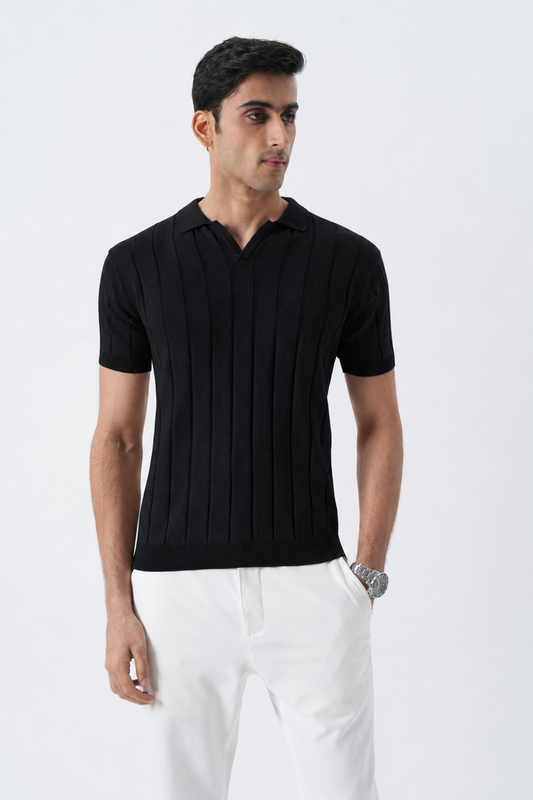 Jet Black Polo Knit Shirt