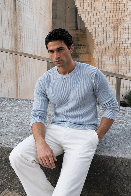 WHITE WASHED RIBBED SWEATSHIRT