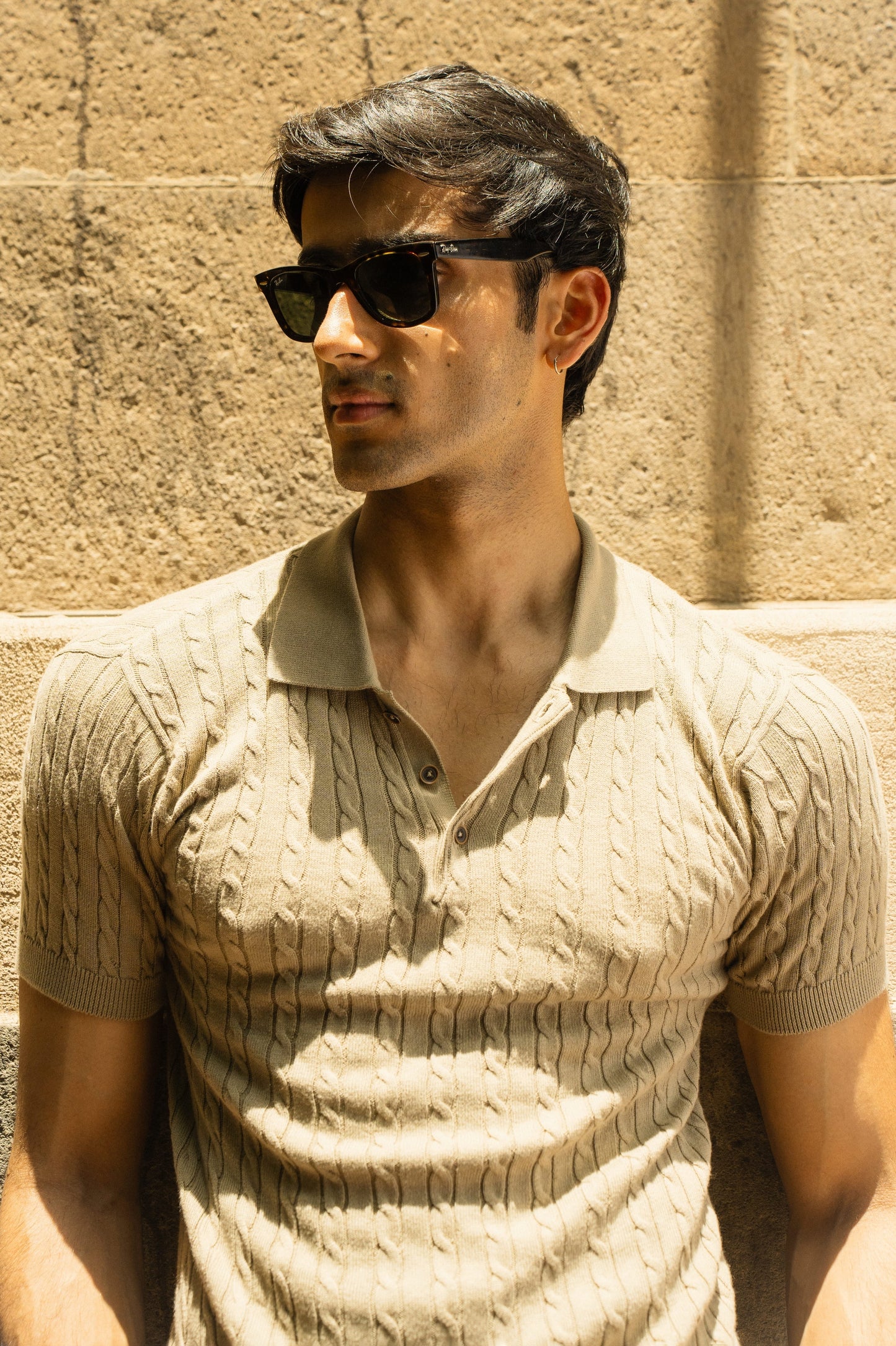 BEIGE KNIT POLO SHIRT