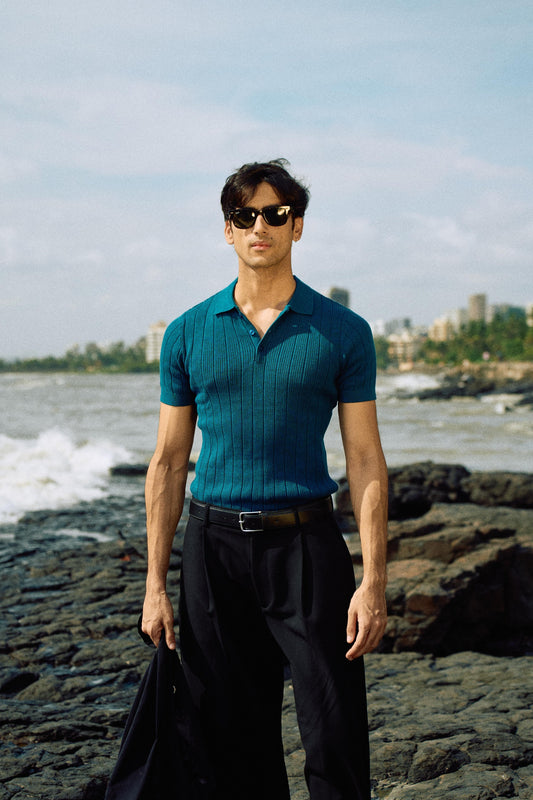 RIBBED KNIT POLO SHIRT