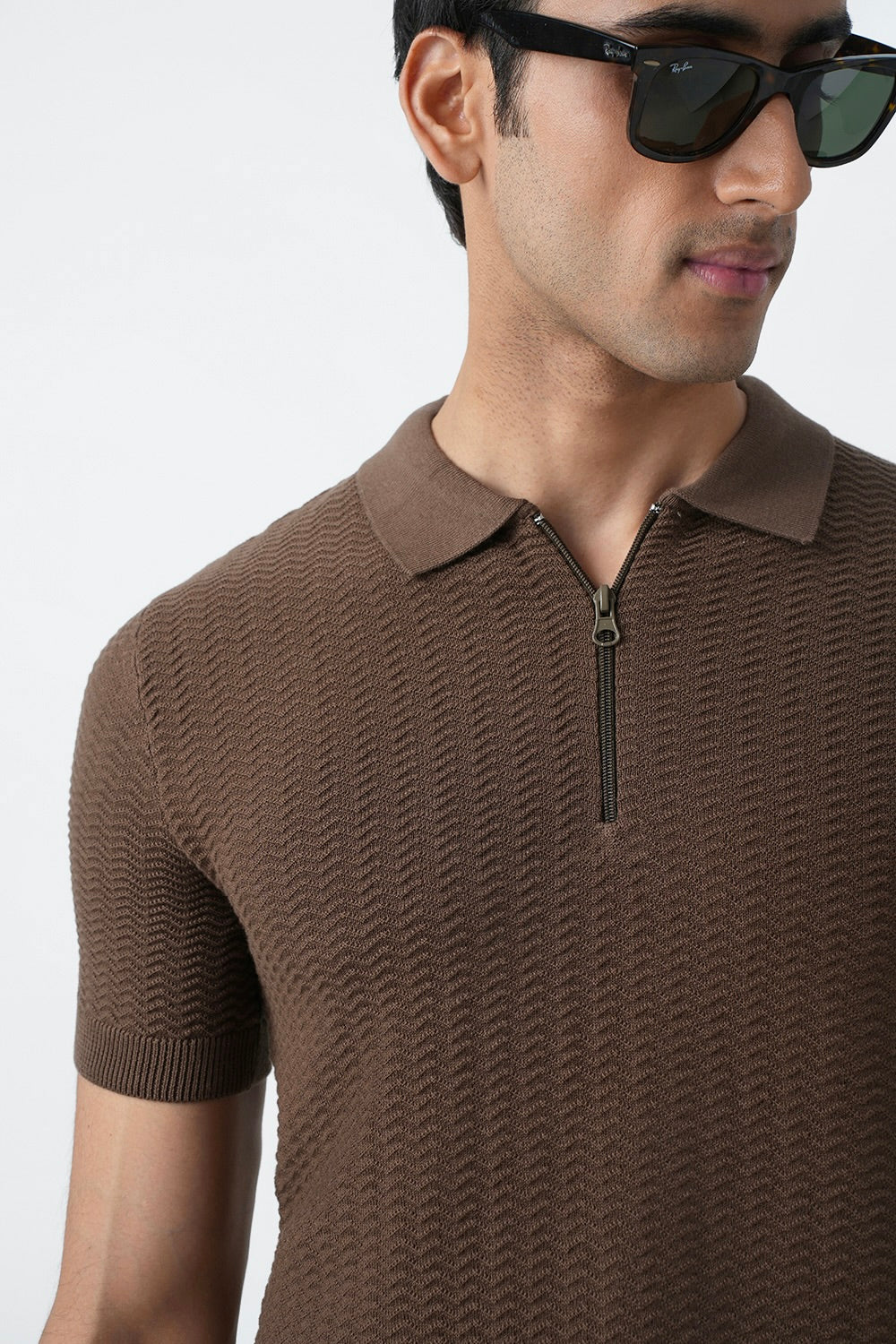 STONE BROWN KNIT POLO SHIRT