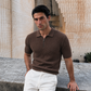 STONE BROWN KNIT POLO SHIRT