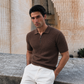 STONE BROWN KNIT POLO SHIRT
