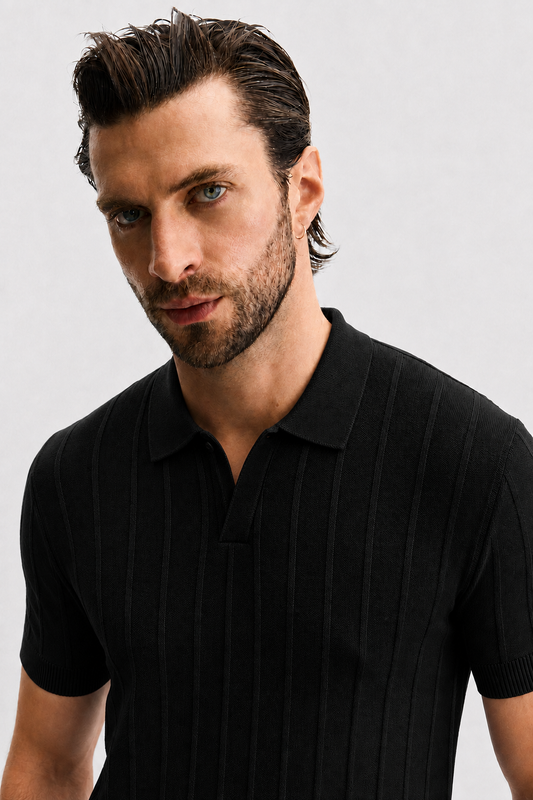 Jet Black Polo Knit Shirt