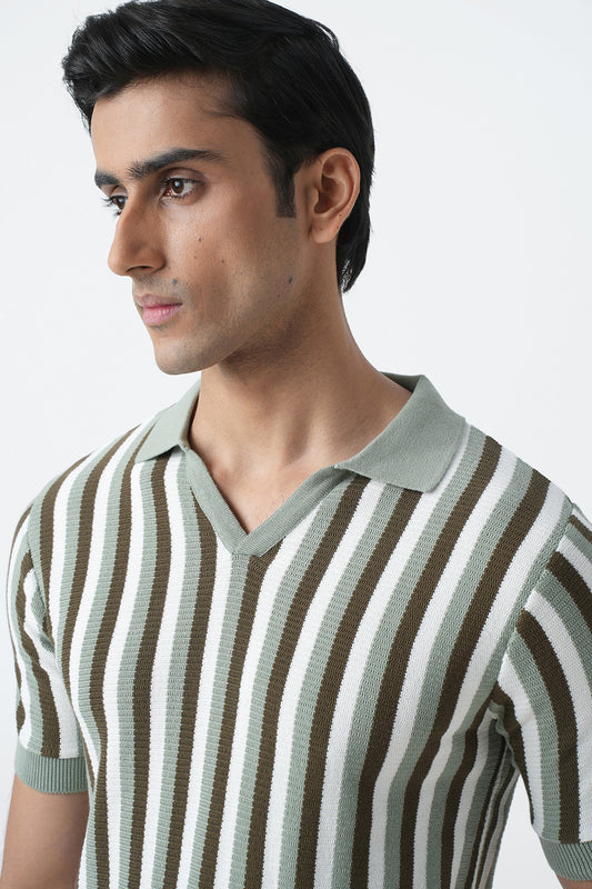 OLIVE KNIT POLO SHIRT