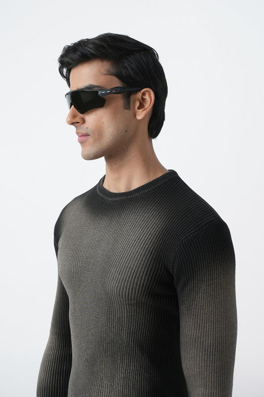 BROWN WASHED RIBBED SWEATSHIRT