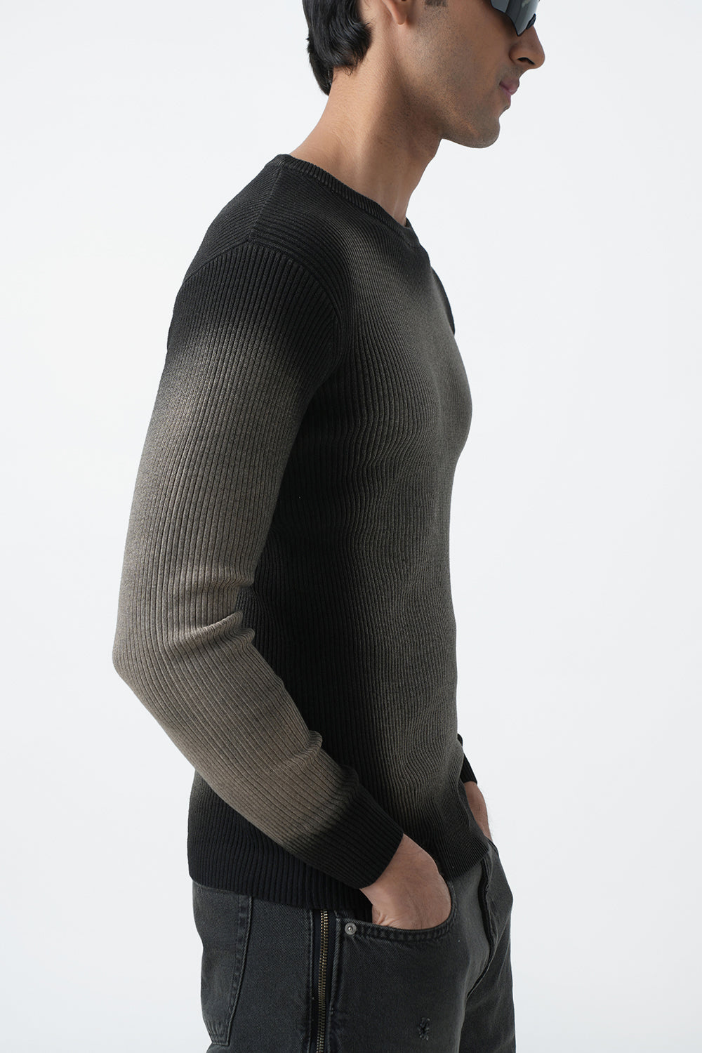 BROWN WASHED RIBBED SWEATSHIRT