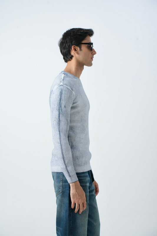 WHITE WASHED RIBBED SWEATSHIRT