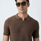 STONE BROWN KNIT POLO SHIRT