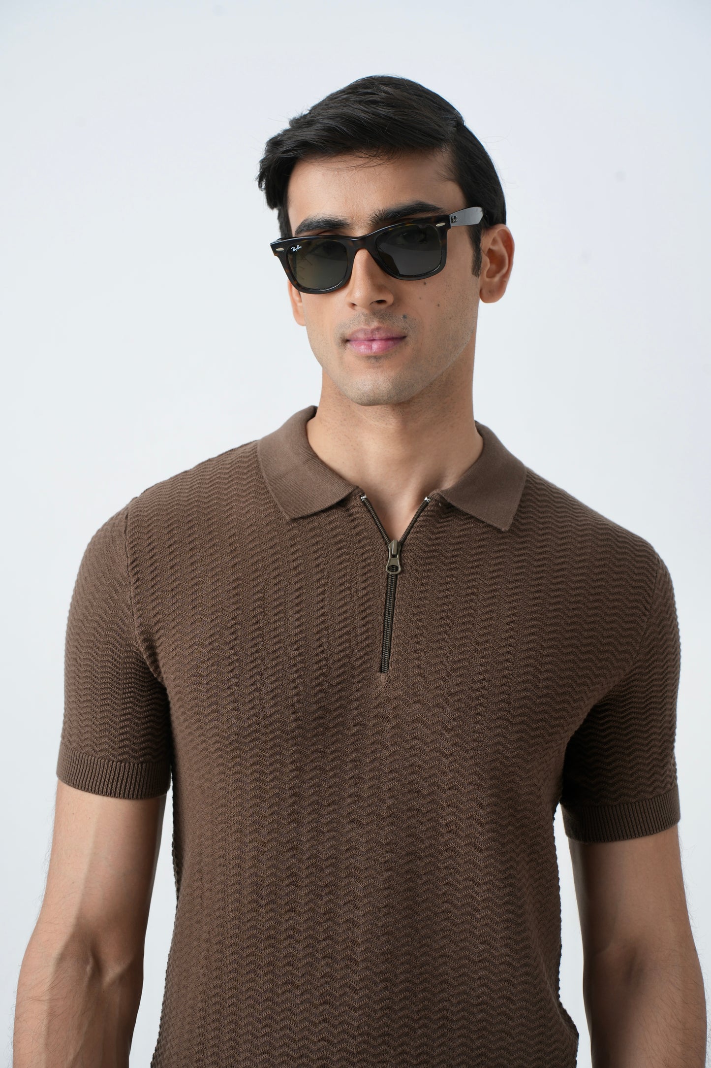STONE BROWN KNIT POLO SHIRT