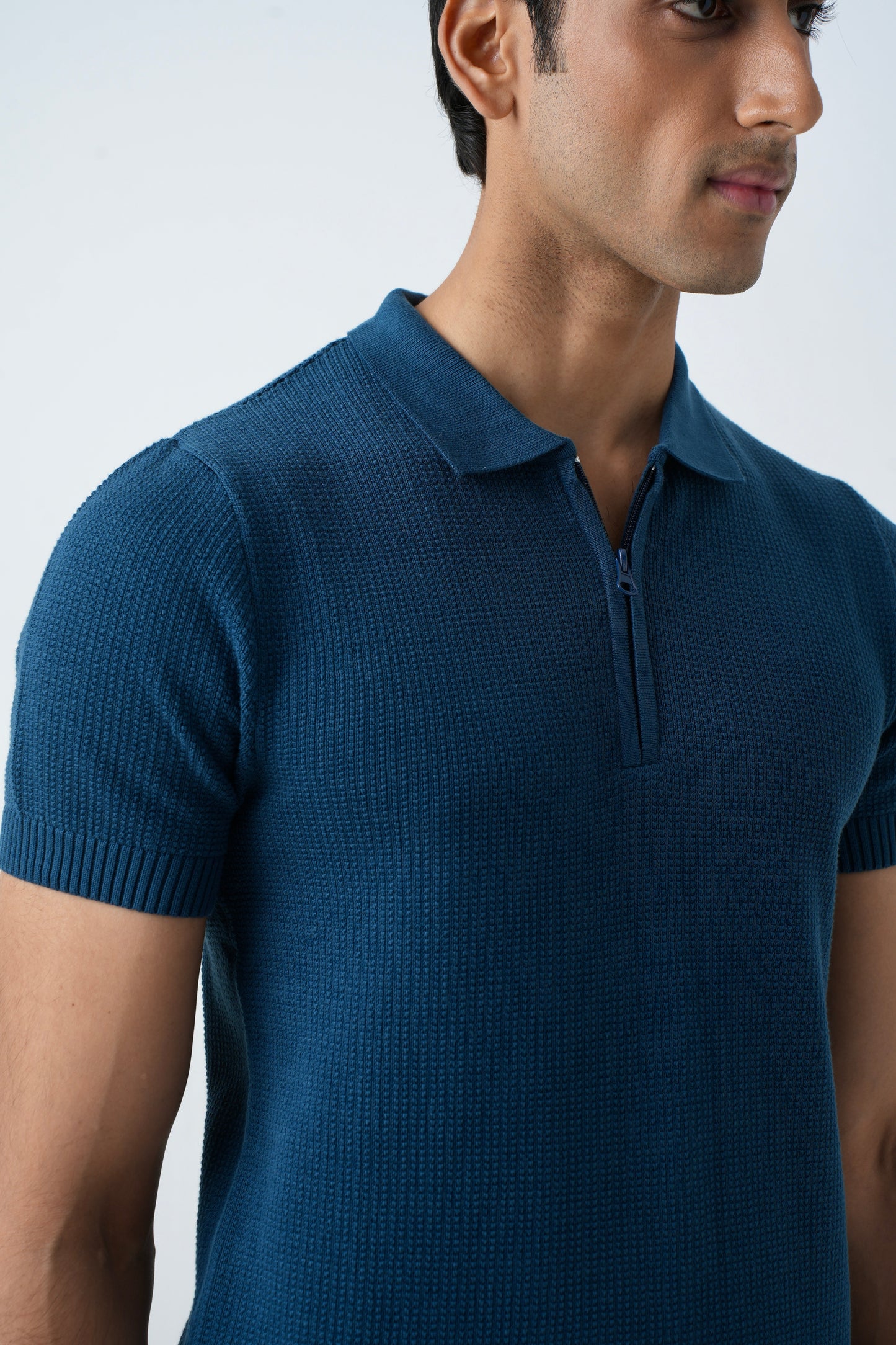 TEAL TEXTURED KNIT POLO SHIRT