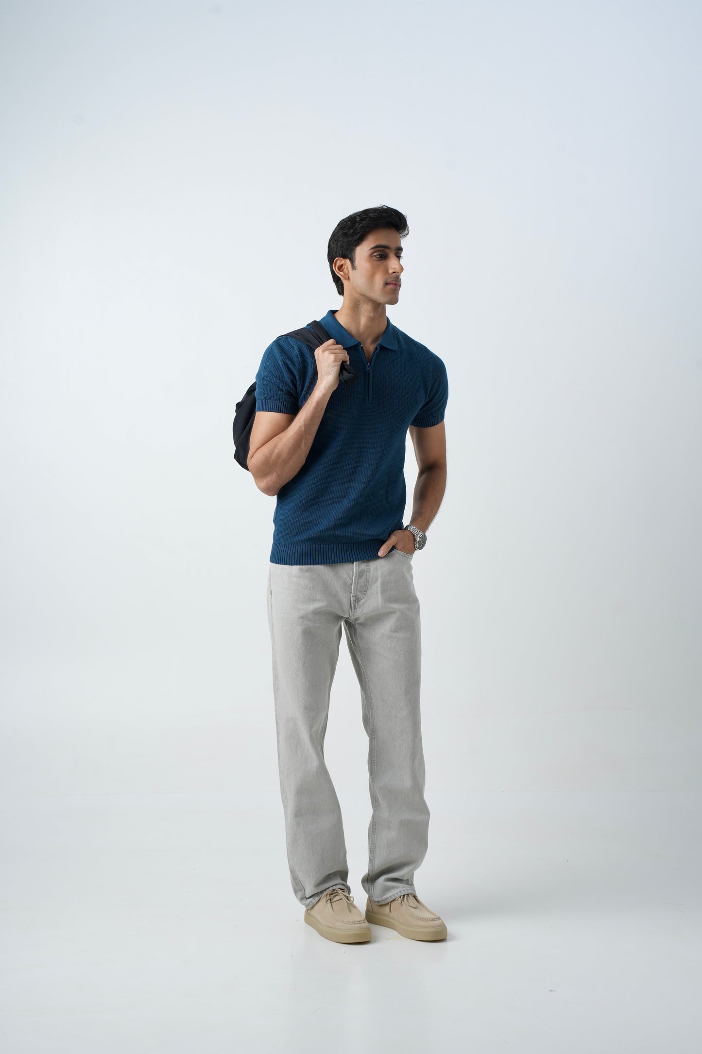 TEAL TEXTURED KNIT POLO SHIRT