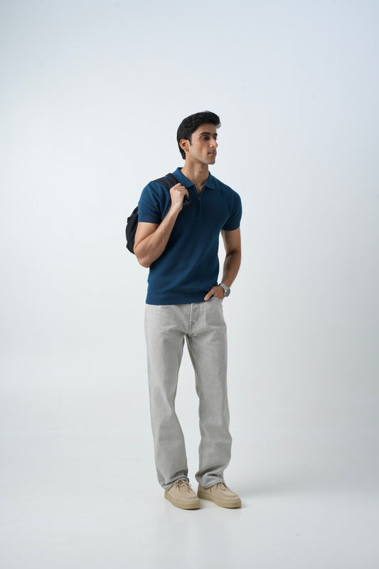 TEAL TEXTURED KNIT POLO SHIRT