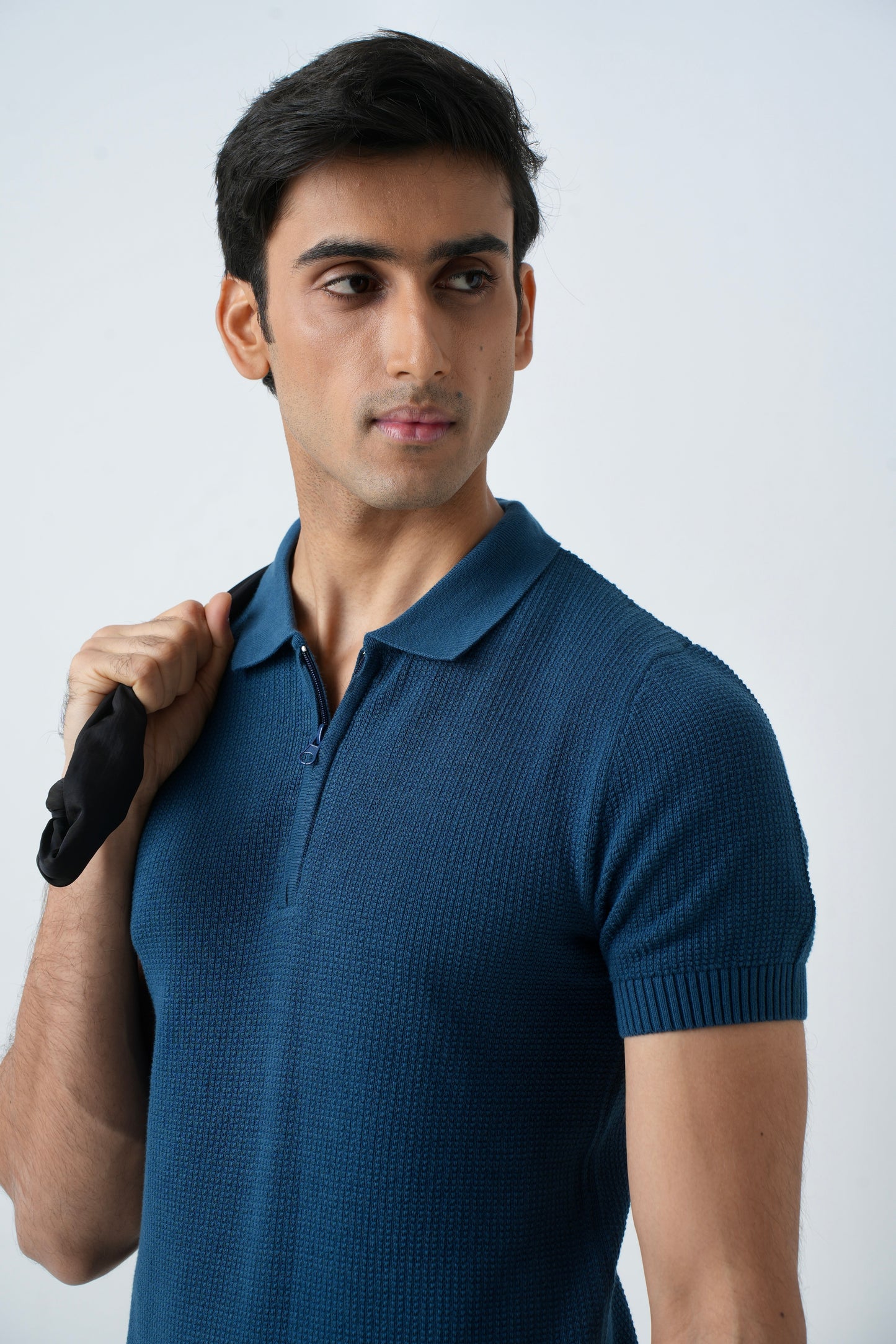TEAL TEXTURED KNIT POLO SHIRT