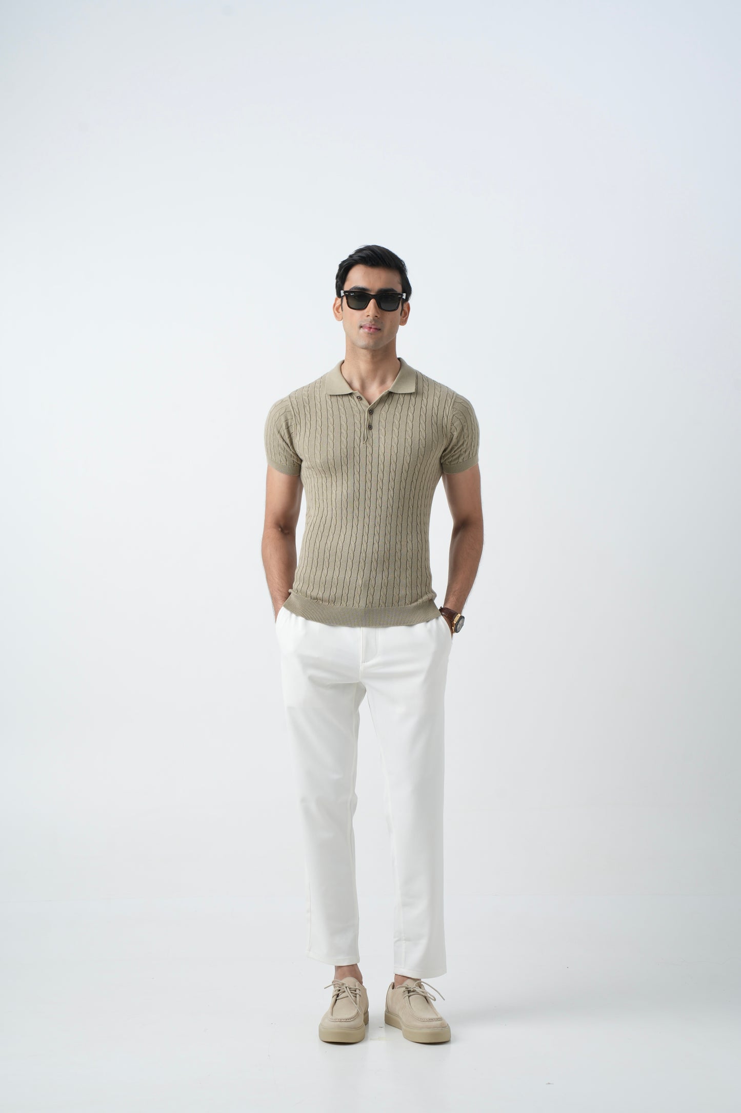 BEIGE KNIT POLO SHIRT
