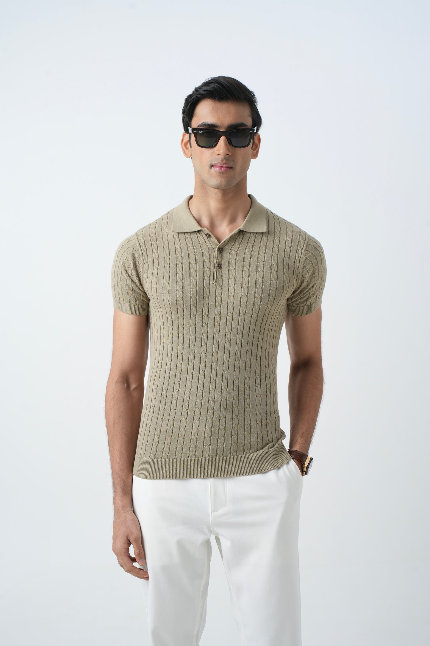 BEIGE KNIT POLO SHIRT