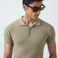 BEIGE KNIT POLO SHIRT