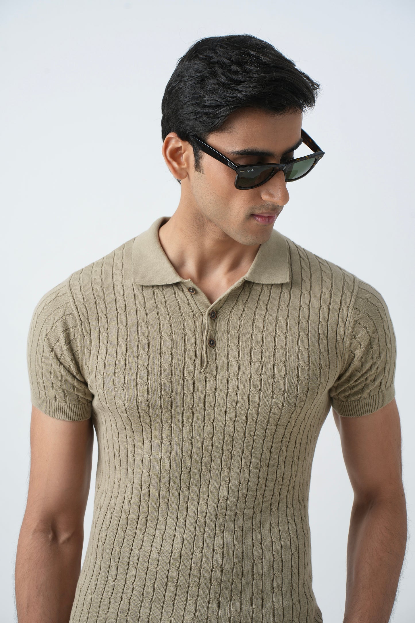BEIGE KNIT POLO SHIRT