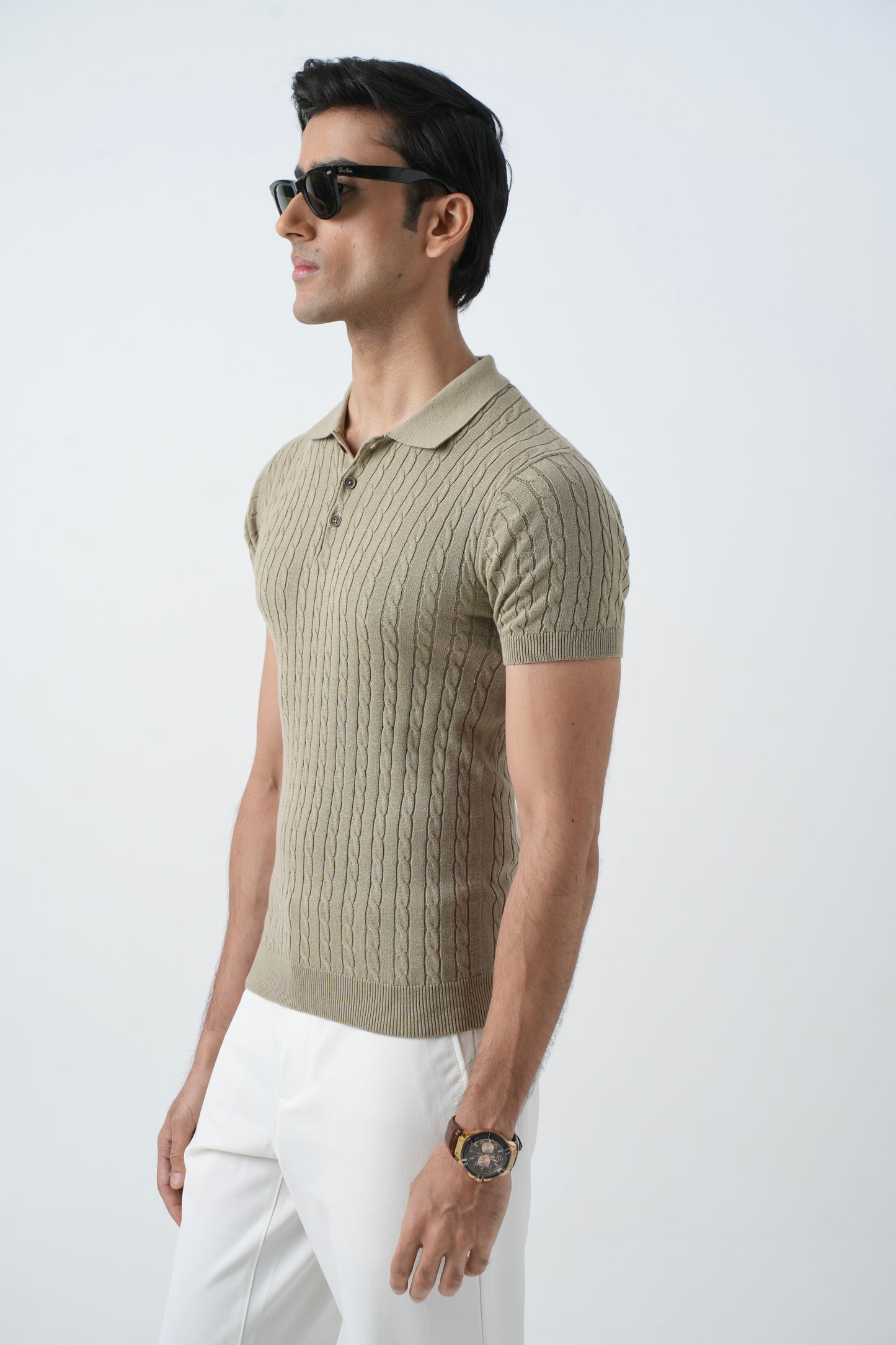 BEIGE KNIT POLO SHIRT
