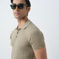 BEIGE KNIT POLO SHIRT