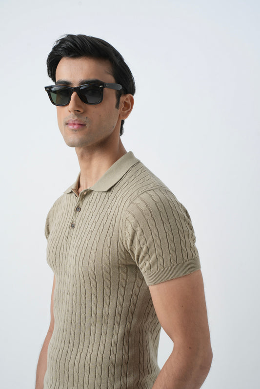 BEIGE KNIT POLO SHIRT