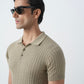 BEIGE KNIT POLO SHIRT