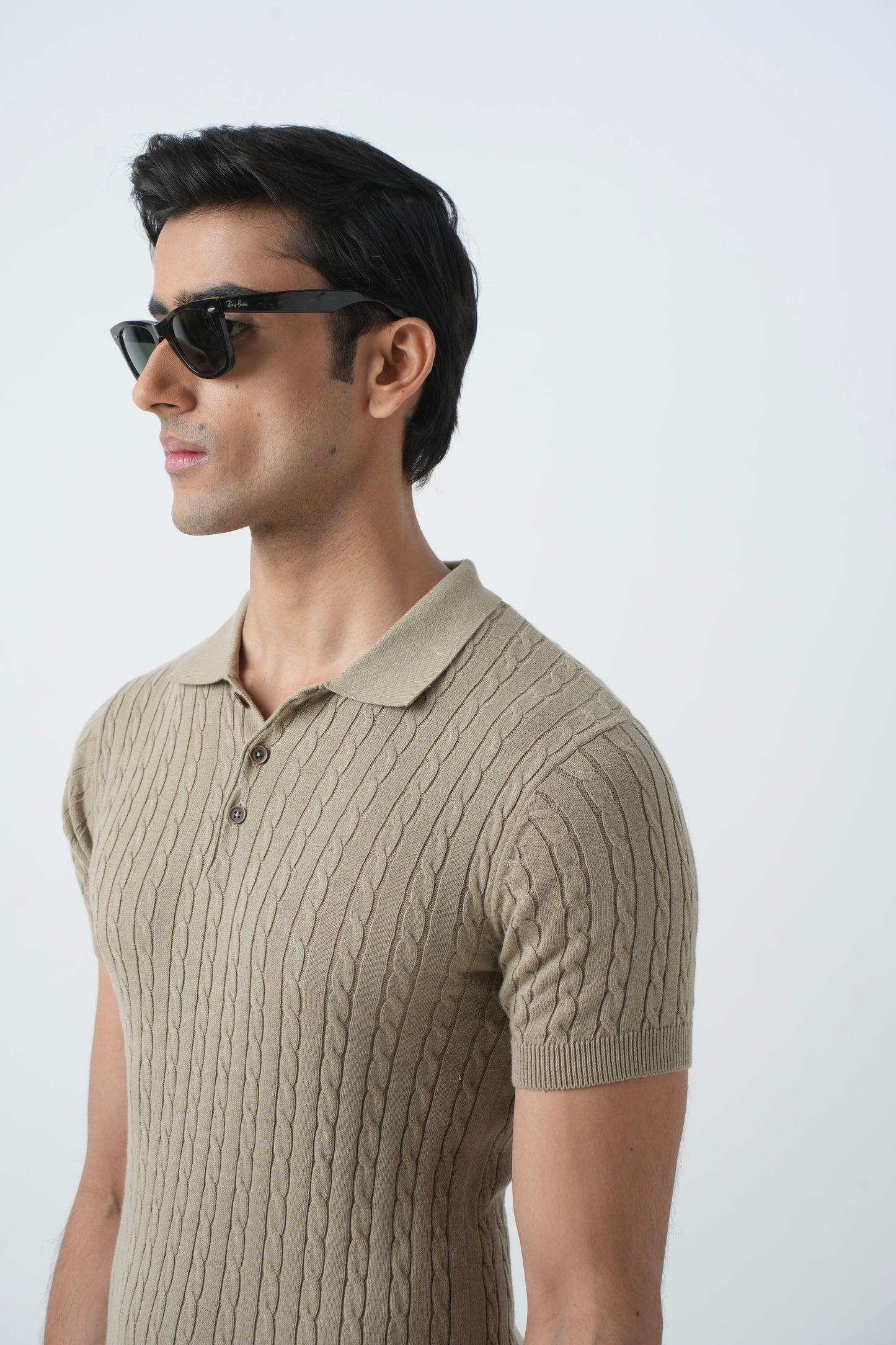 BEIGE KNIT POLO SHIRT
