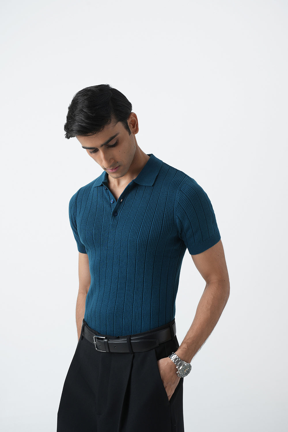 RIBBED KNIT POLO SHIRT