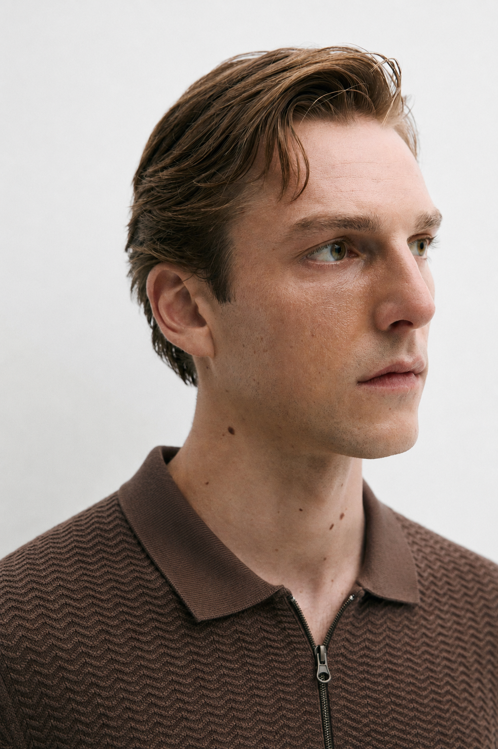 STONE BROWN KNIT POLO SHIRT