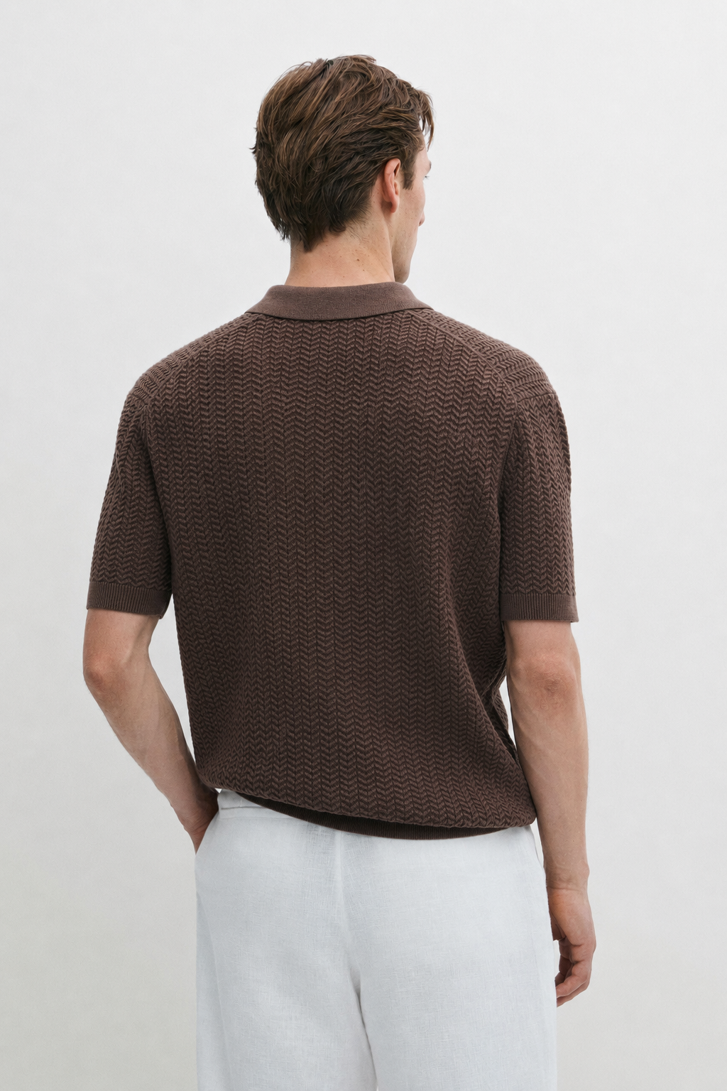 STONE BROWN KNIT POLO SHIRT