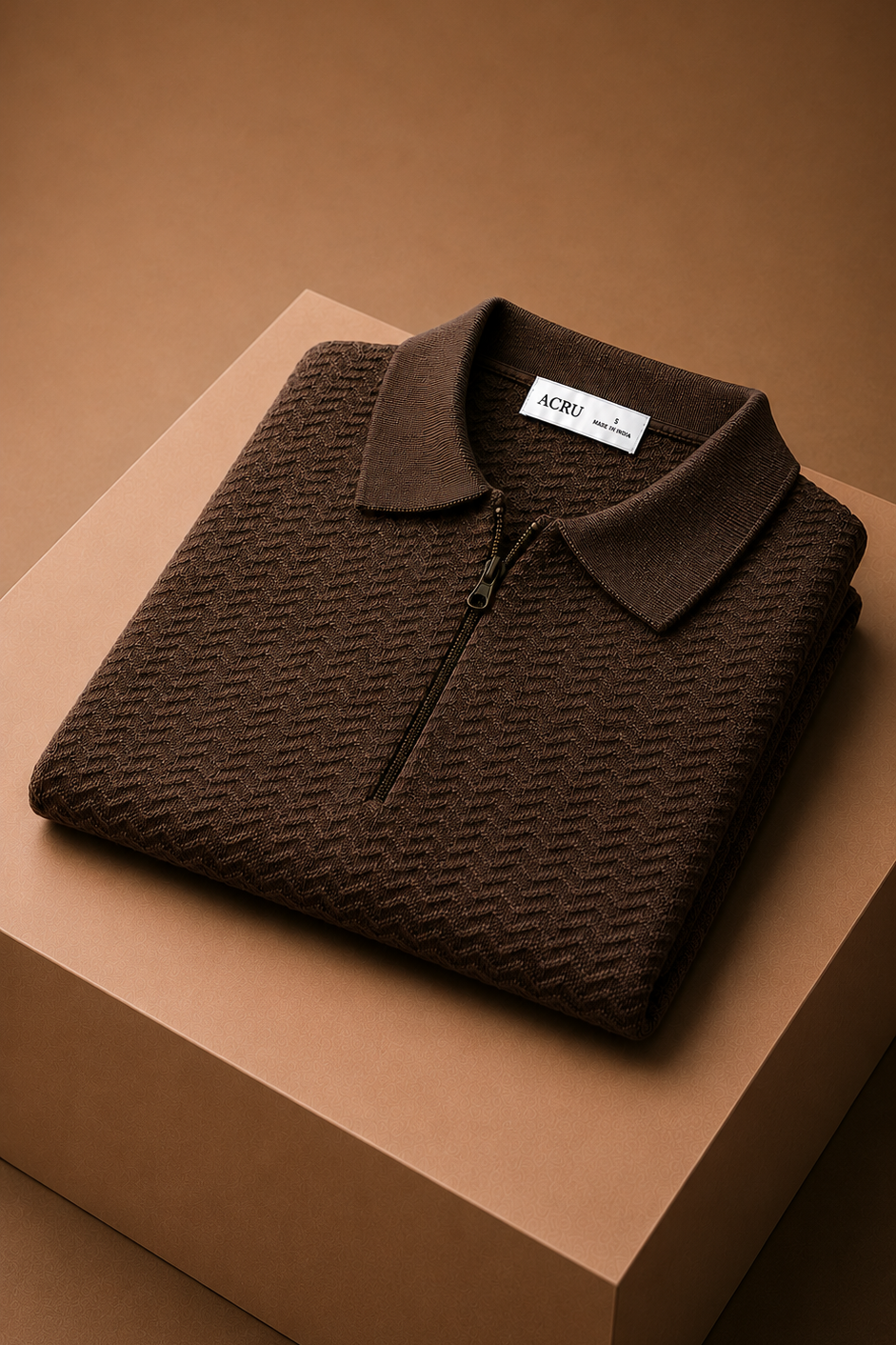 STONE BROWN KNIT POLO SHIRT