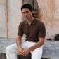 STONE BROWN KNIT POLO SHIRT